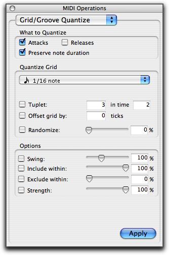 Duration Enable the Duration option to specify a range of durations (in beats and ticks) for selecting or splitting notes. Enter the desired minimum and maximum durations.