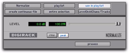 RMS and Peak Calibration Modes for Normalize Plug-In Peak Boosts or lowers the gain of the selected input signal to the maximum possible level without clipping. In Pro Tools 7.