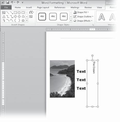 Lesson 3 Images and Word Art Basics 27 Handle for rotating the text box Text is rotated within the text box Handles for resizing the text box Text box border Figure 3-4.