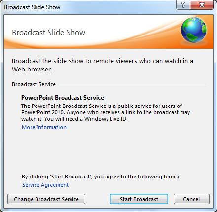 Broadcast Feature One of the totally new features in PowerPoint 2010 is its broadcasting capabilities.