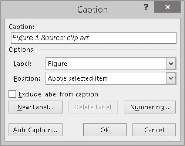 30 CORE Microsoft Word 2013 Figure 3-5. Enter the caption text Adding a caption to an image. Select the prefix Select the location 34.