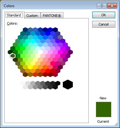 To view the complete color palette, click on Microsoft Publisher 2010 The following dialog box will be displayed: The first tab (labeled Standard) allows you to select