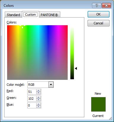 The second color tab (labeled Custom) allows you to further customize the color applied to the text, as shown below: Unless you know the exact values for a particular color, follow the steps shown