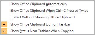 CLIPBOARD OPTIONS Towards the bottom of the clipboard is a button which is used to change the display settings for the Office Clipboard.