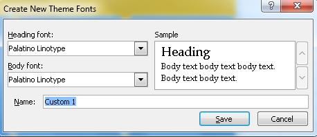 106 Microsoft Office Excel 2010 Level 2 In the Fonts drop down arrow, click Select New Theme Fonts and you will see the Create New Theme Fonts dialog box From the Heading