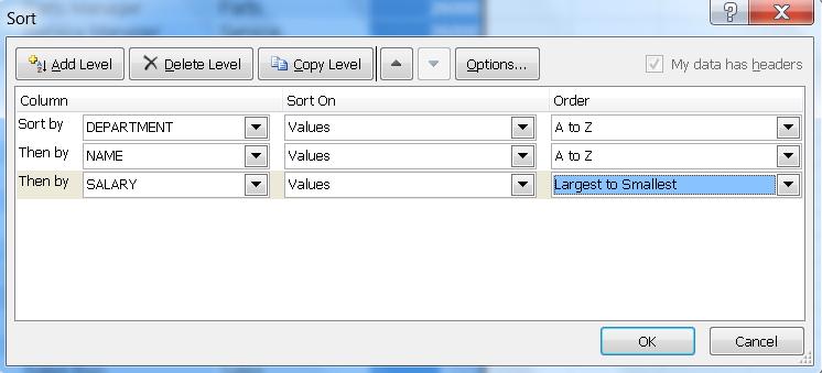 Microsoft Office Excel 2010 Level 2 37 Sort Data A-Z or Z-A (text) Click on the Filter Block at the right of the column you wish to sort Select Sort A to Z or Sort Z to A