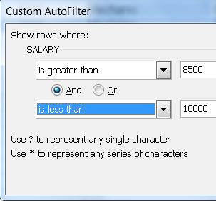 Each option will present a dialog box whereby you can detail the criteria.