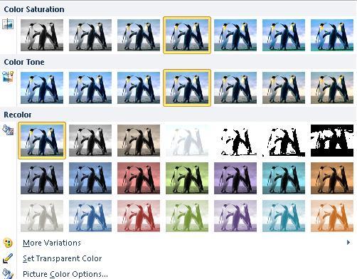 Use Color As you rest your mouse over the options, you will see the photograph changing When you are happy with the result, just click the option required.