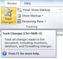 The color of the markups will vary depending on who is reviewing the document, so if there are multiple reviewers you'll be able to tell at a glance who made each change. To turn on Track Changes: 1.