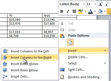 Place the insertion point in a column adjacent to the location where you want the new column to appear. 2.