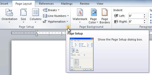 To open the Page Setup dialog box: 1. Click the Page Layout tab. 2. Click the small arrow in the bottom-right corner of the Page Setup group. The Page Setup dialog box will appear. Challenge! 1. Open an existing Word document.