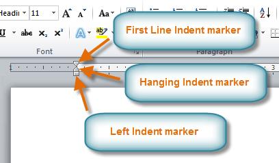To create or adjust a first-line indent or hanging indent: 1.
