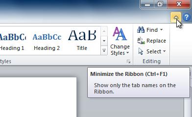 Certain programs, such as Adobe Acrobat Reader, may install additional tabs to the Ribbon. These tabs are called add-ins. 1. Click the arrow in the upper-right corner of the Ribbon to minimize it. 2.