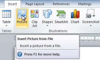 Select the Insert tab. 3. Click the Picture command in the Illustrations group.