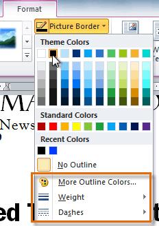 4. From the drop-down menu, you can select a color, weight (thickness),
