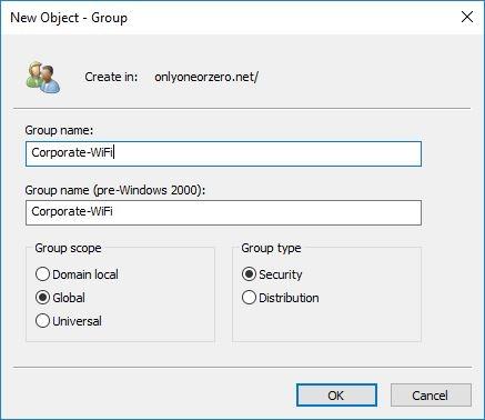 Create a Wi-Fi Authentication Group in Active Directory A Security Group is created in the Active Directory to attach the user to SecureW2 Authentication Policies, User Role Policies, and Enrollment