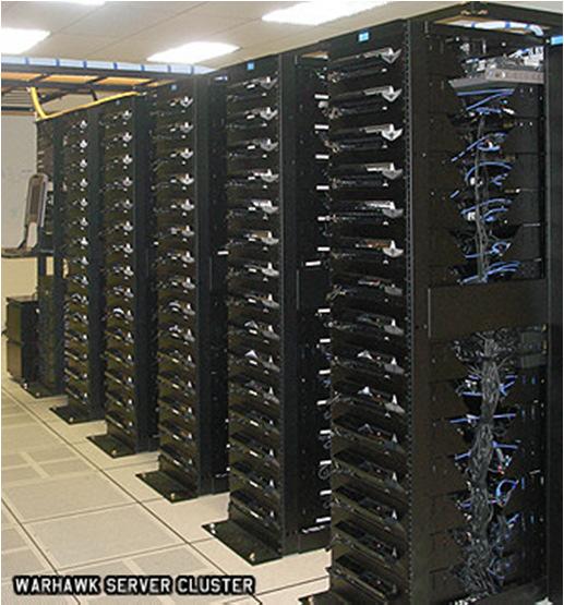 servers + Ethernet local area network (1-10 Gbps) switch in middle ( rack