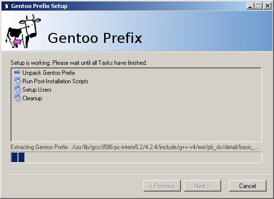 2.7 Installation of Gentoo Prex and user setup 2 INSTALLATION 2.7 Installation of Gentoo Prex and user setup Setup will now install Gentoo Prex.