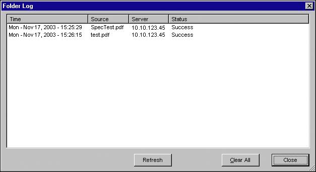 7-105 Using EFI Hot Folders The Folder Log dialog box displays the following information: Time Indicates the time the job was processed through the Hot Folder.