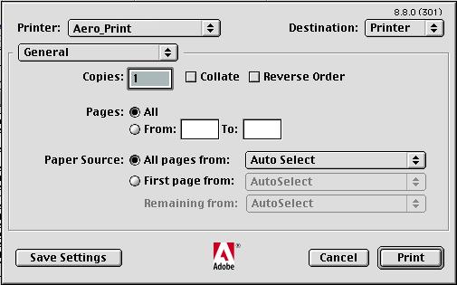 2-45 Printing from applications with Mac OS 9.2 or later or Mac OS X 7. Select the ES3640e MFP as your printer and specify settings for the print options displayed.