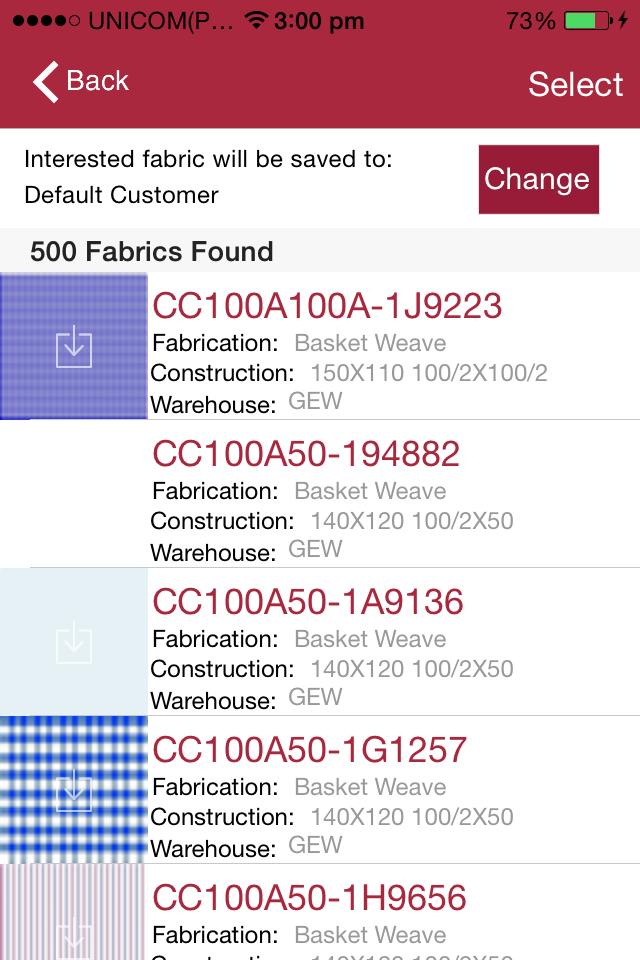 3. Search 3a) Search fabric by attributes The app can search all fabrics