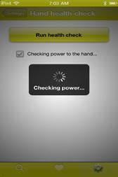 Hand health check Selecting hand health check from the Settings menu brings up the option to run a test on your device to ensure that everything is running as it should.
