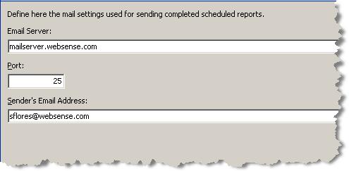 Configuration ) Use the Mail Settings in the Configuration page to identify your mail server. Users cannot send reports by email until this is done. 1. Select Configuration > Mail Settings. 2.