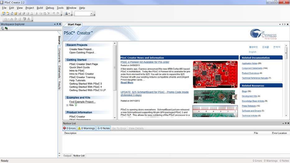 Software Installation 2.6 Open a Code Example Project in PSoC Creator 1.