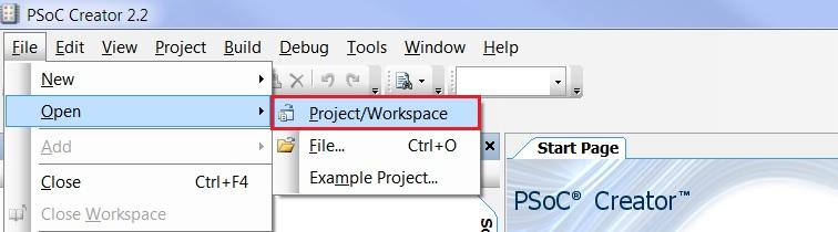 Open the example projects from the Start Page by clicking the <Project.