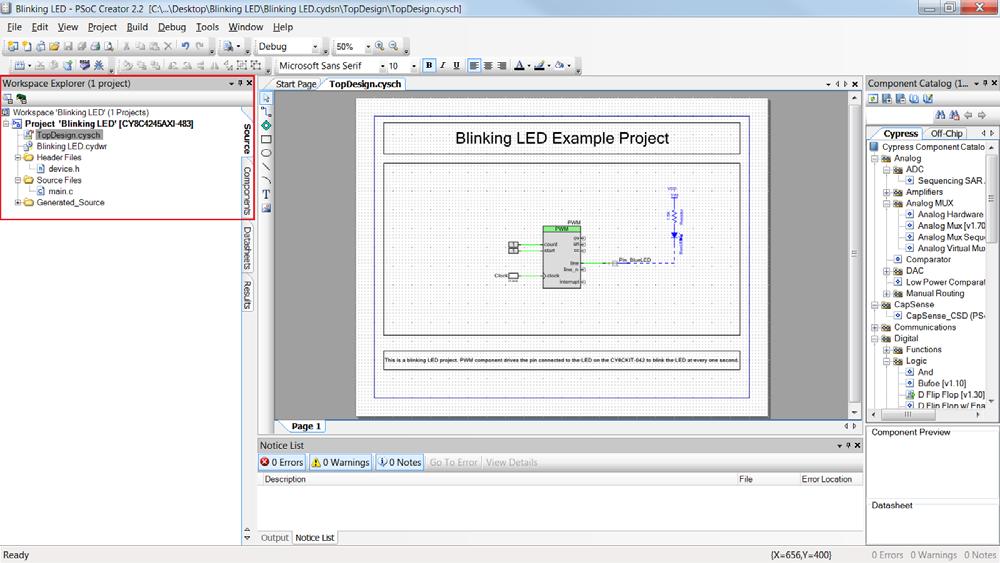 Software Installation 3. The example project opens and display the project files in the Workspace Explorer.