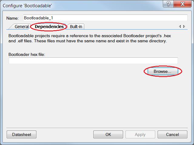 Bootloadable Component in Component Catalog Set the dependency of the Bootloadable component by selecting the Dependencies