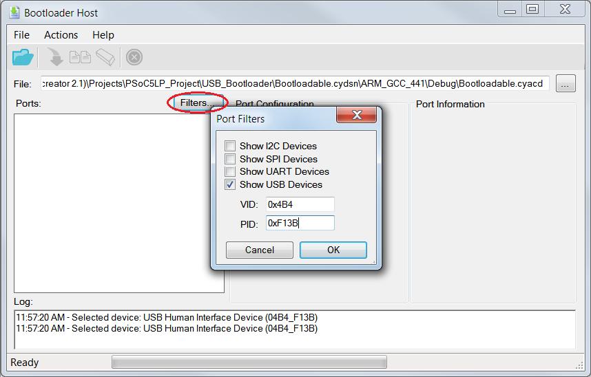 Advanced Section Figure 6-35. Port Filters Tab in Bootloader Host Tool 8.