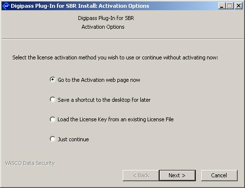 The Activation Options dialog will be displayed. 17. Select a licensing option: Note If you are using an evaluation license, you still need to go through the license activation process.