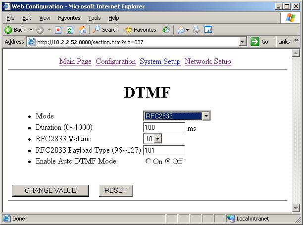8. From the DTMF menu screen, change the Mode to RFC2833 from the drop down box.
