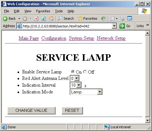 12. From the SERVICE LAMP menu screen, check the On radio button for Enable