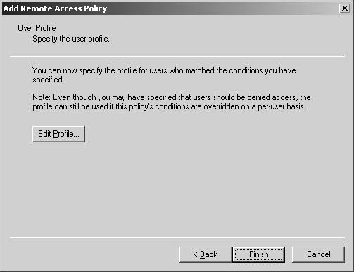 The new remote access policy is added to the list on the right-hand pane of the Microsoft Management Console.