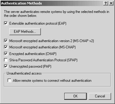 4 Click the Authentication Methods button to choose the authentication