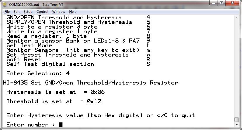 See screen below: Enter the hysteresis value as two hex digits,