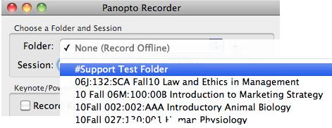 c. Make sure the check box for Upload recordings automatically is checked. d. Click OK. e. On the Panopto Recorder select your folder from the Folder dropdown. 6.