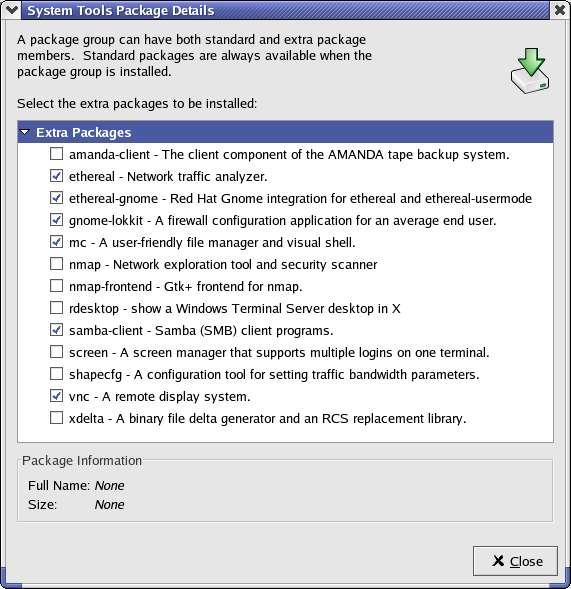 12 Linux Transfer Figure 12. The System Tools Package Details dialog shows which packages have been installed. The samba client checkbox should be selected.