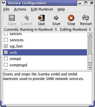 16 Linux Transfer Figure 16. The Services dialog displays which services are running in Red Hat.