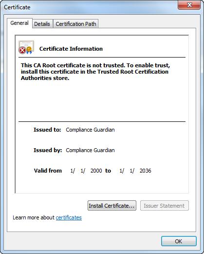 The name f this certificate is the same as the hstname f the server that has Cmpliance Guardian Cntrl Service installed.