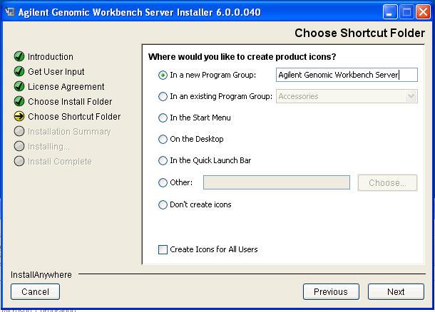 Installing Agilent Genomic Workbench Server Software Components The installer creates a shortcut that you can use to conveniently start the server software.