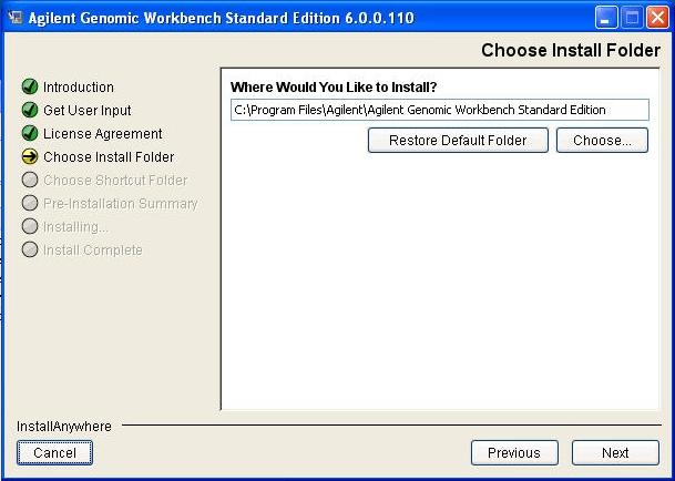 Select the location to install the Agilent Genomic Workbench client on your system.