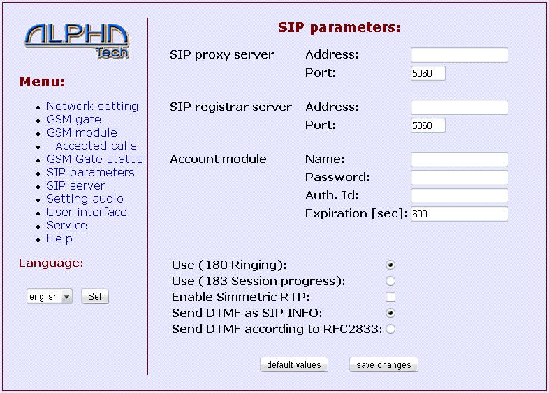 2.7 SIP parameters The module must be set to the mode with SIP server. Next, internal SIP server must be deactivated.