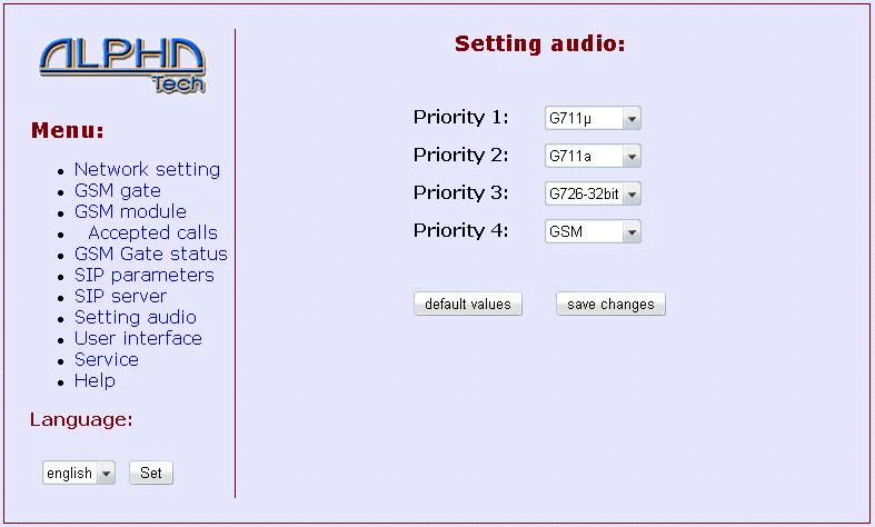 2.9 Setting audio In case of poor audio quality try another codec priority.
