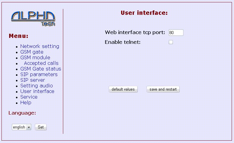 2.10 User interface Web interface tcp port - possibility change Web interface
