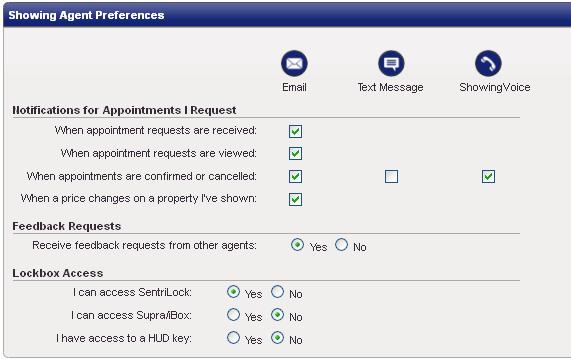 Step 5: In the Showing Agent Preferences section of the page, choose your preferences for when you act as a showing agent Be sure to select Save after you make all your changes.