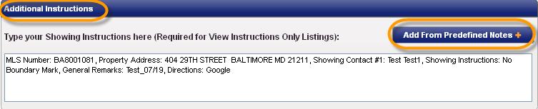 Step 2: The Additional Instructions section automatically pulls your listing s showing