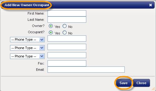 Step 3: Click on Add New Owner/Occupant + and enter their contact